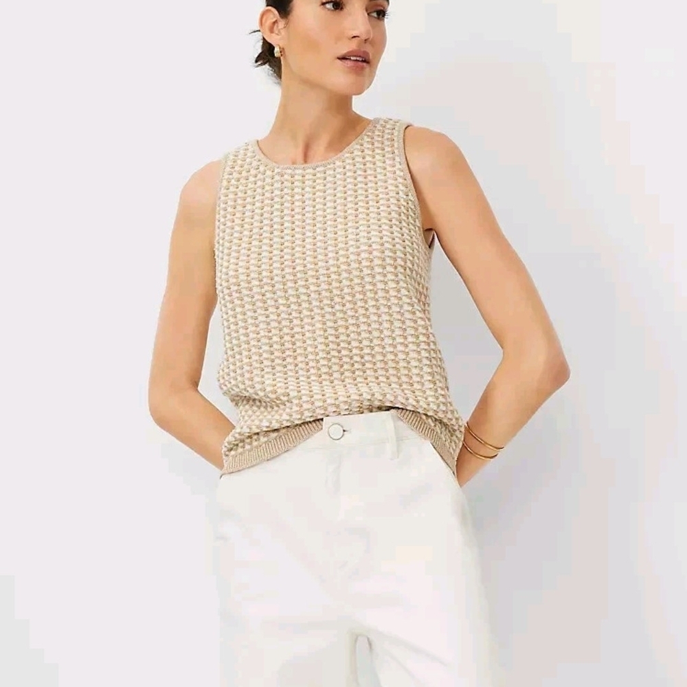 Ann Taylor Women's Beige Patterned Tank Top - Size LP
